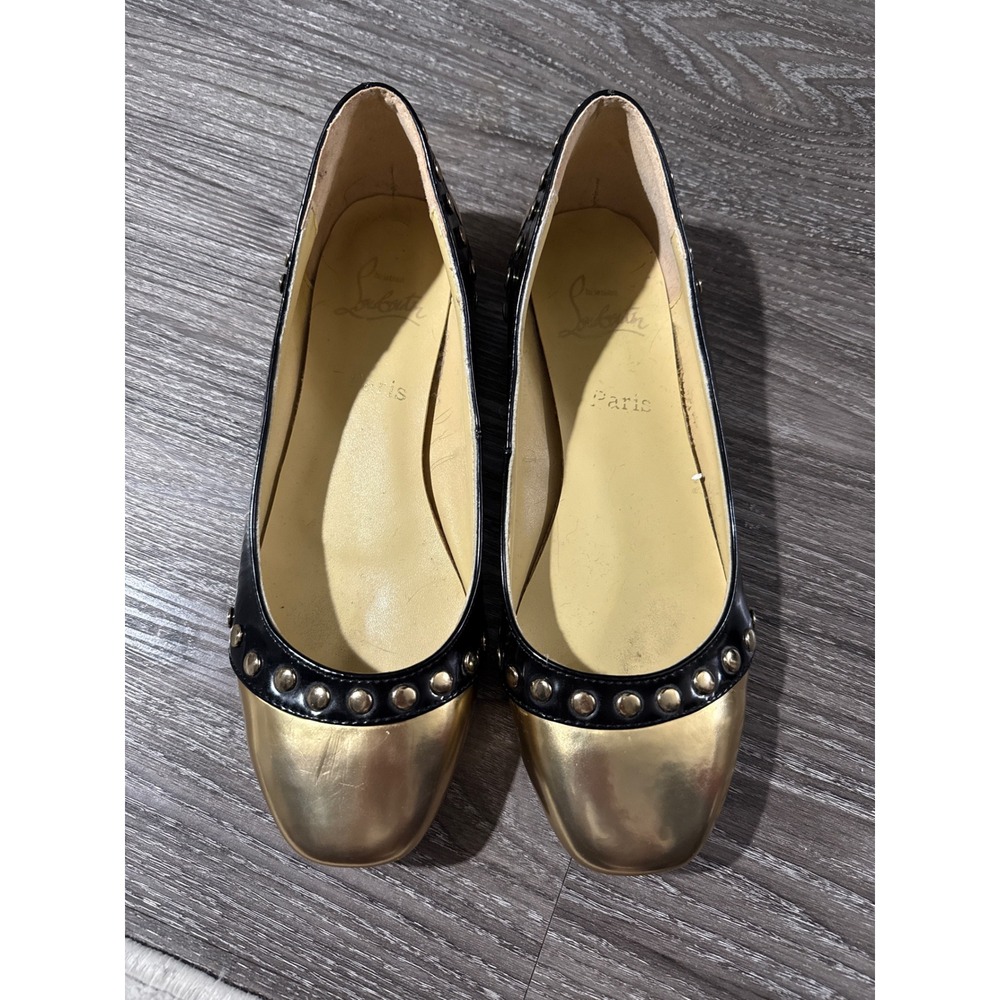 Christian Louboutin Gold and Black Studded Ballet Flats Size 9.5